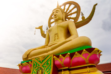 Big Buddha statue in gold color At Big Buddha Temple, Koh Samui, Thailand