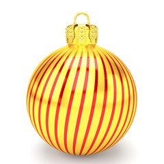 3d render of golden christmas bauble with pattern over white background - merry christmas concept