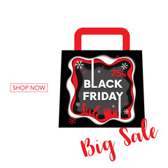 Black Friday big sale in abstract multi layers including white, red, grey colors papercut art and craft style poster concept design with little gift boxes in shopping bag. Vector Illustration
