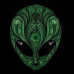 Vector silhouette of the head of a green alien from patterns