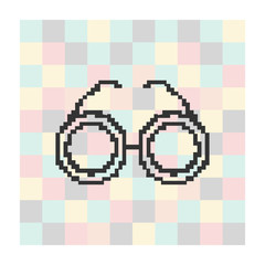 Vector pixel icon glasses on a square background