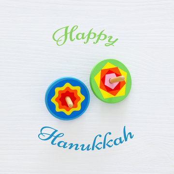 jewish holiday Hanukkah image background with traditional spinnig top
