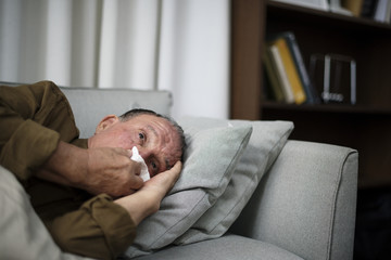 A sick elderly staying at a hospital