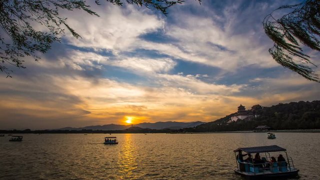 Timelapse of Beijing summer palace at sunset,Beijing,China.