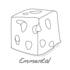 A piece of emmental cheese on white background. Dairy product, attribute of healthy eating.