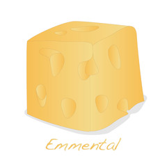 A piece of emmental cheese on white background. Dairy product, attribute of healthy eating.