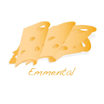 A piece of emmental cheese on white background. Dairy product, attribute of healthy eating.