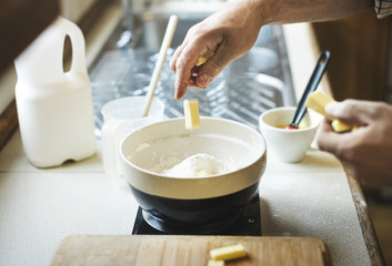 Man Mixing Butter Milk Pastry Bakery Concept