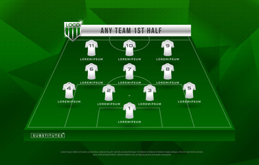 football league or world tournament broadcast substitues graphic template design, football substitues broadcast graphic for soccer starting lineup squad. vector illustrator