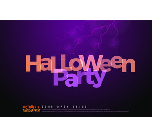 Halloween Party Logo Design template with thunder on dark background. october 31 Happy Halloween Party Trick or Treat Logo Design for Banner, Poster, card vector illustrator