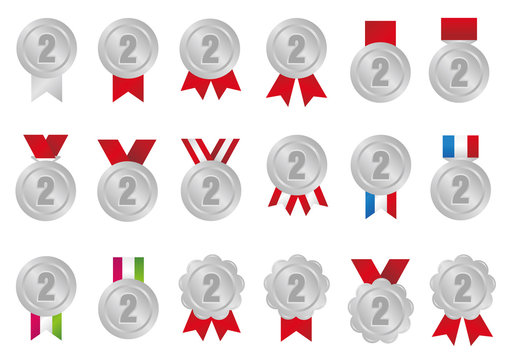 Silver medal icon ( 2nd place) illustration set 