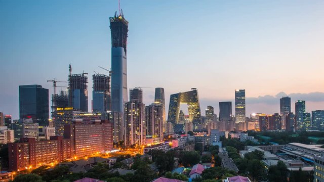 Timelapse of Beijing downtown skyline from day to night,Beijing,China.