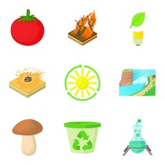 Solar energy icons set, cartoon style