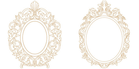Golden vintage oval graphical frame in antique style. Vector.