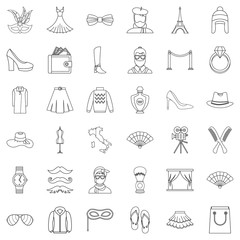 Vogue icons set, outline style