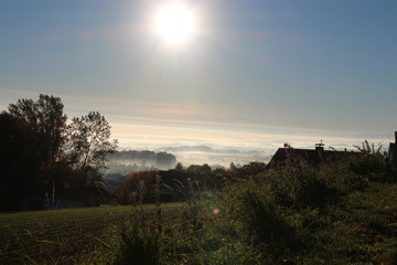 Fototapeta na wymiar nebel landschaft herbst