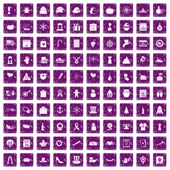 100 national holiday icons set grunge purple