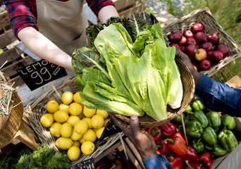 Greengrocer selling fresh agricultural products
