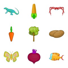 Root crop icons set, cartoon style