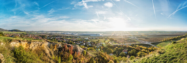 Drazovce village and industrial park Nitra - North in sunset, autumn panoramic scene