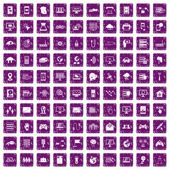 100 network icons set grunge purple