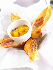 Deep fried ham spring rolls