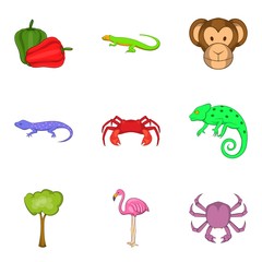 Naklejka premium Rare animal icons set, cartoon style