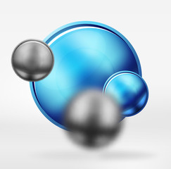 Tech blurred spheres and round circles with glossy and metallic surface