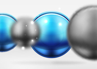 Tech blurred spheres and round circles with glossy and metallic surface