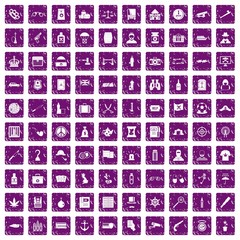 100 offence icons set grunge purple