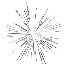 Sun burst, star burst sunshine. Radiating from the center of thin beams, lines.  Abstract explosion, speed motion lines 