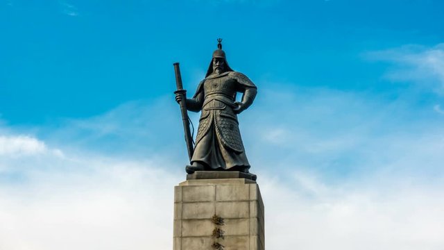 Seoul, South Korea - Taking the statue of Admiral Yi Sun-shin as Time lapse in Gwanghwamun.