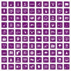 100 on-line seminar icons set grunge purple