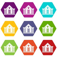 Mansion icon set color hexahedron