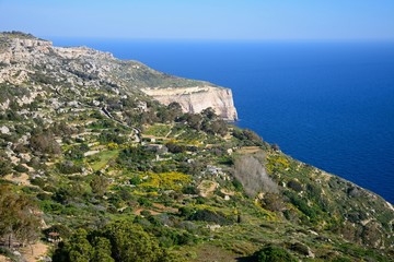 Fototapeta na wymiar Elevated view of the Dingli cliffs and sea, Dingli, Malta.