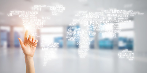 World map in office interior as symbol for international business and globalization