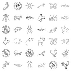 Bear icons set, outline style