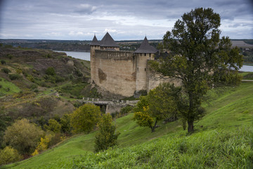 Fototapeta na wymiar Medieval fortress in Khotyn. Famous architecture landmark of Ukraine.