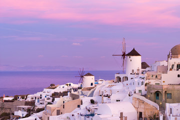 Oia village  at the Santorini Island at sunset