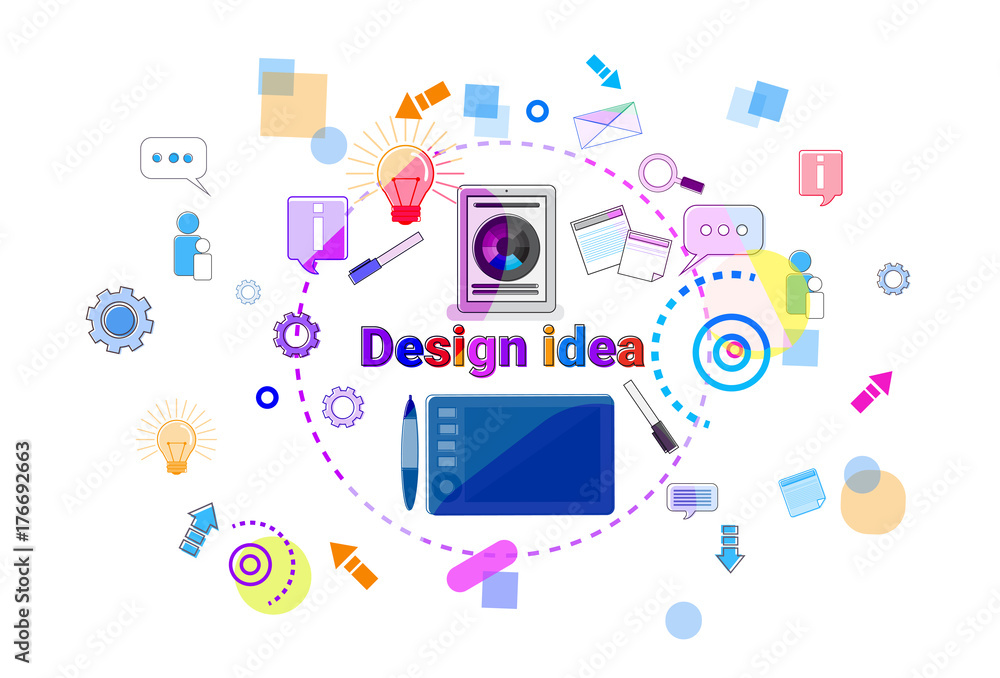 Poster web design idea concept creative process software development programming banner vector illustration
