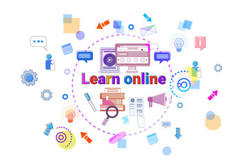 Learn Online Banner Internet Education Elearning Concept Vector Illustration