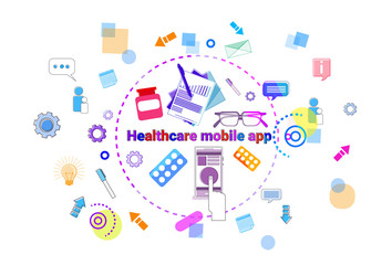 Healthcare Mobile App Banner Online Medical Help Therapy, Medicine Treatment Concept Vector Illustration