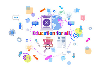 Education For All Banner Study Online Elearning Concept Vector Illustration