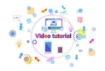 Video Tutorial Learn Online Banner Internet Education Elearning Concept Vector Illustration