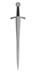 Medieval 3d sword with a deep cut on the blade and leather handle