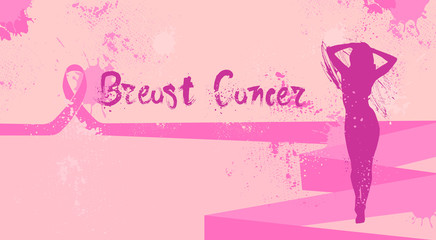 Breast Cancer Day Disease Awareness Prevention Poster With Silhouette Female Flat Vector Illustration