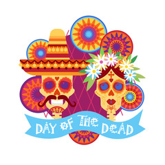 Day Of Dead Traditional Mexican Halloween Dia De Los Muertos Holiday Party Decoration Banner Invitation Flat Vector Illustration