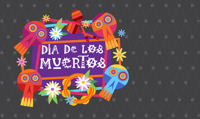 Day Of Dead Traditional Mexican Halloween Dia De Los Muertos Holiday Party Decoration Banner Invitation Flat Vector Illustration