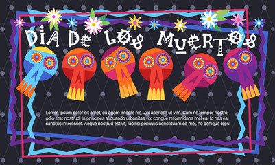 Day Of Dead Traditional Mexican Halloween Dia De Los Muertos Holiday Party Decoration Banner Invitation Flat Vector Illustration