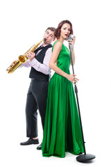 Fototapeta na wymiar Female singer and saxophonist